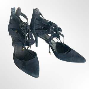 14th & Union Black Suede Lace-Up Stiletto Heels